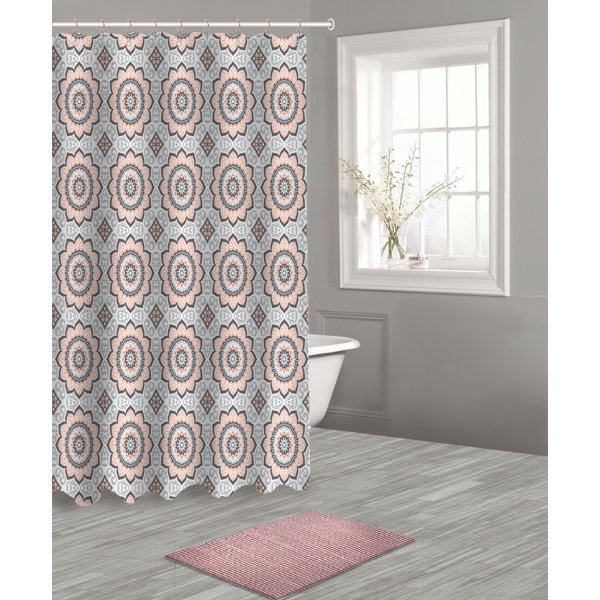 Dakota Fields Peva 14 Piece Shower Geometric Curtain Set + Hooks Wayfair